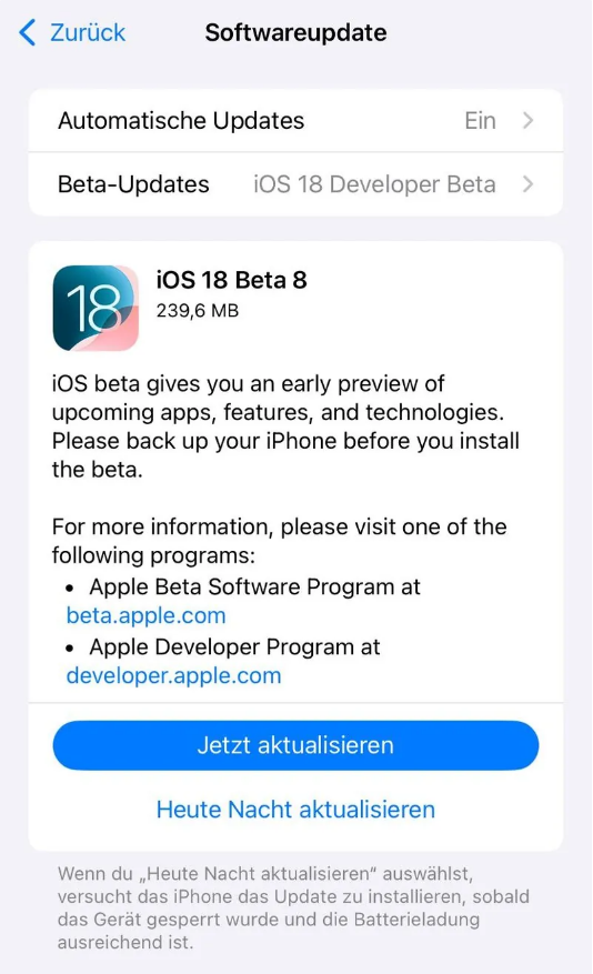 阿瓦提苹果手机维修分享苹果 iOS / iPadOS 18 开发者预览版 Beta 8 发布 
